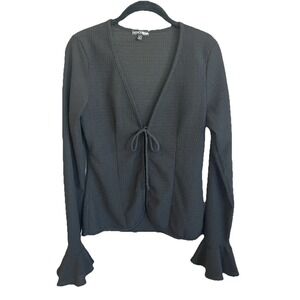 Fashion Nova Black Tie Front Blouse With Long Bell Sleeves Whimsigoth Fairy Goth